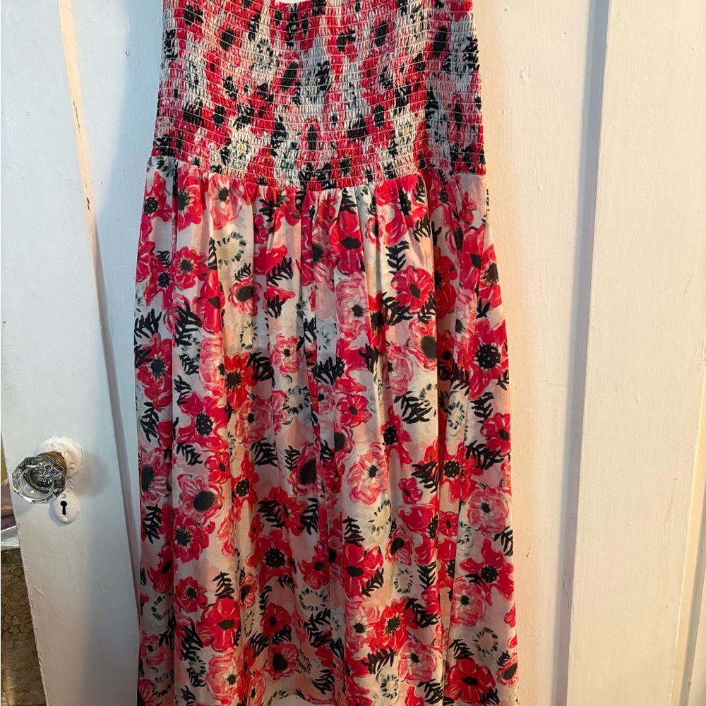 Floral Smocked Maxi Skirt in Pink, Red & Black